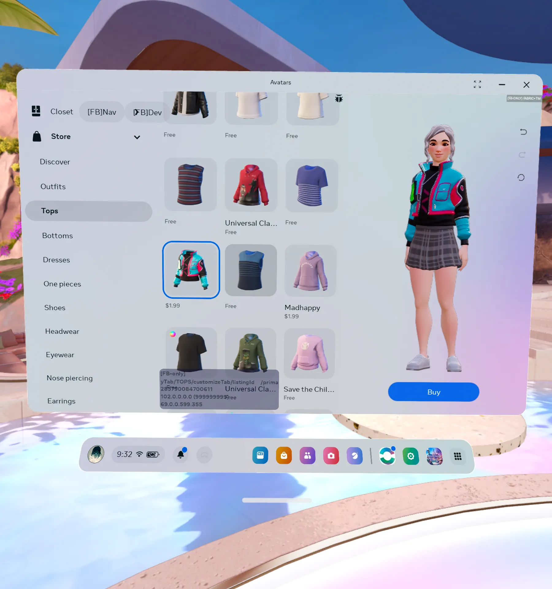 In-product wardrobe and store UI