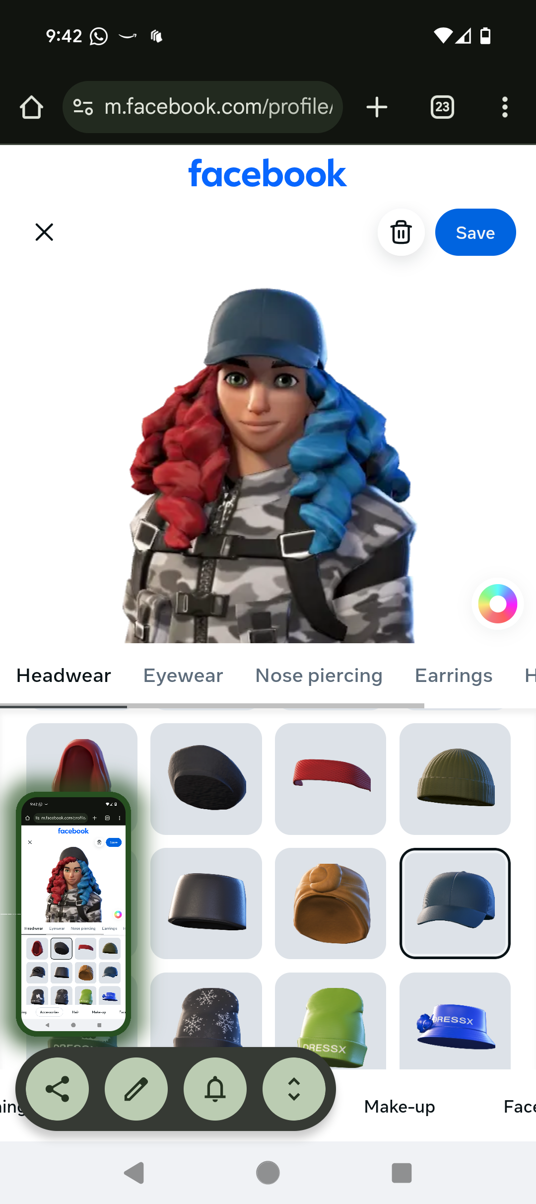 In-product hair and headwear editor